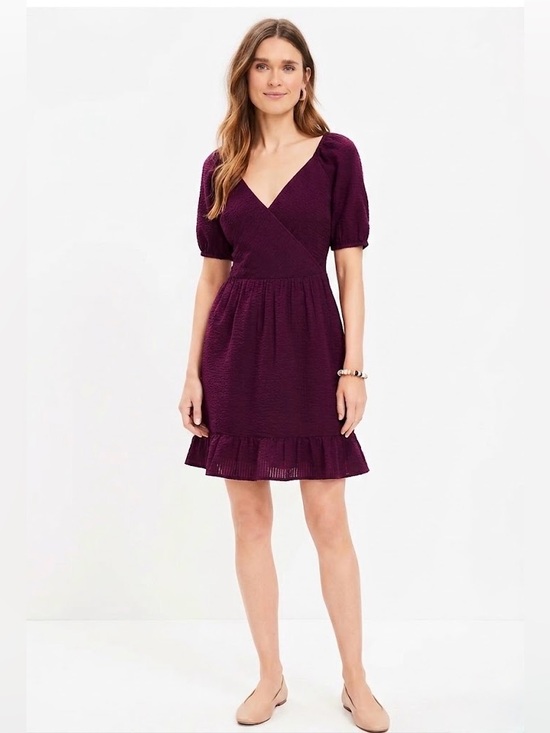 LOFT Dresses & Skirts - Loft Crinkle Flounce Puff Sleeve Wrap Dress in Sweet Beet NWOT